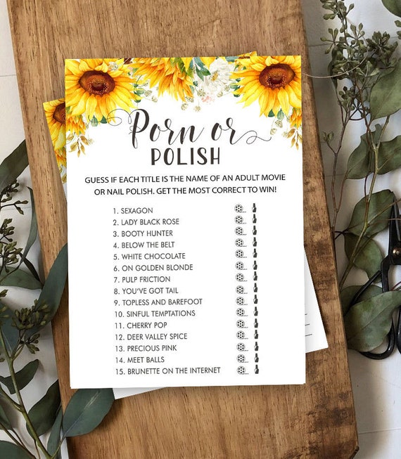 Sunflower Porn Or Polish Game Bridal Shower Game Instant Etsy