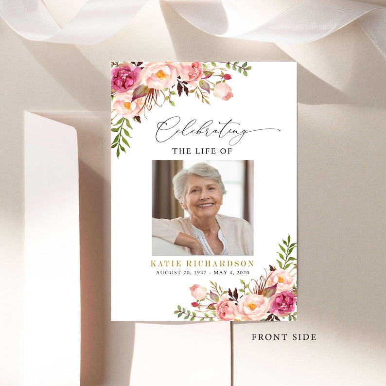 Double Sided Funeral Program Template Floral Memorial | Etsy