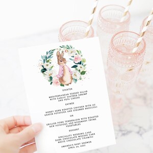 Peter Rabbit Menu Template, Menu Card Template, Baby Shower Menu ...