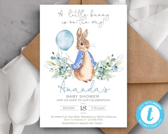 Blue Peter Rabbit Baby Shower Invitation, Peter Rabbit Invitation, Baby Shower Invitation,  Boys Themed Invitation, Editable Template , #PR