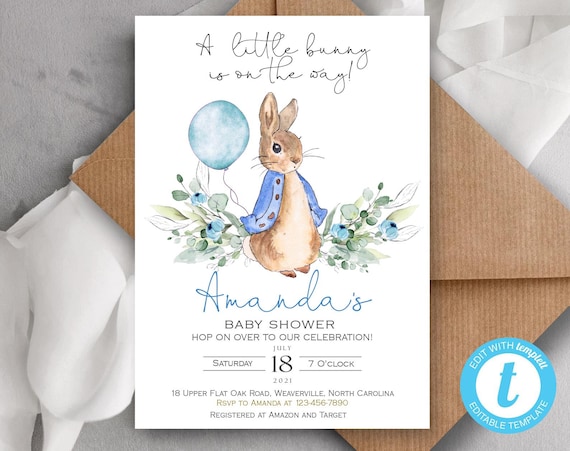 Peter Rabbit Baby Shower Invitation Boy Baby Shower Invitation