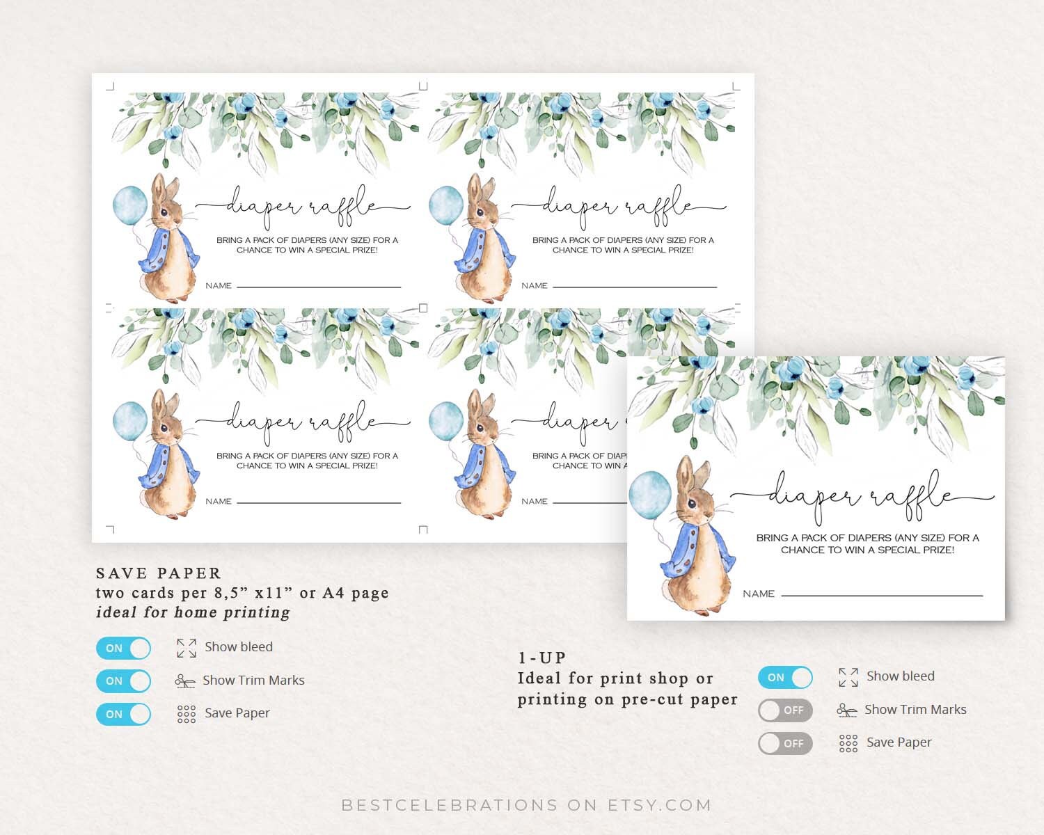 Peta Leaping Rabbit Raffle Blue Peter Rabbit Diaper Raffle, Peter Rabbit Printable, Peter Rabbit ...