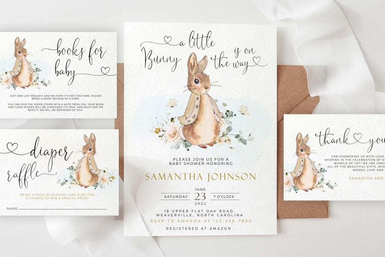 Peter Rabbit Baby Shower Bundle Gender Neutral Invitation Peter Rabbit Invitation Spring Baby Shower Invitation Editable