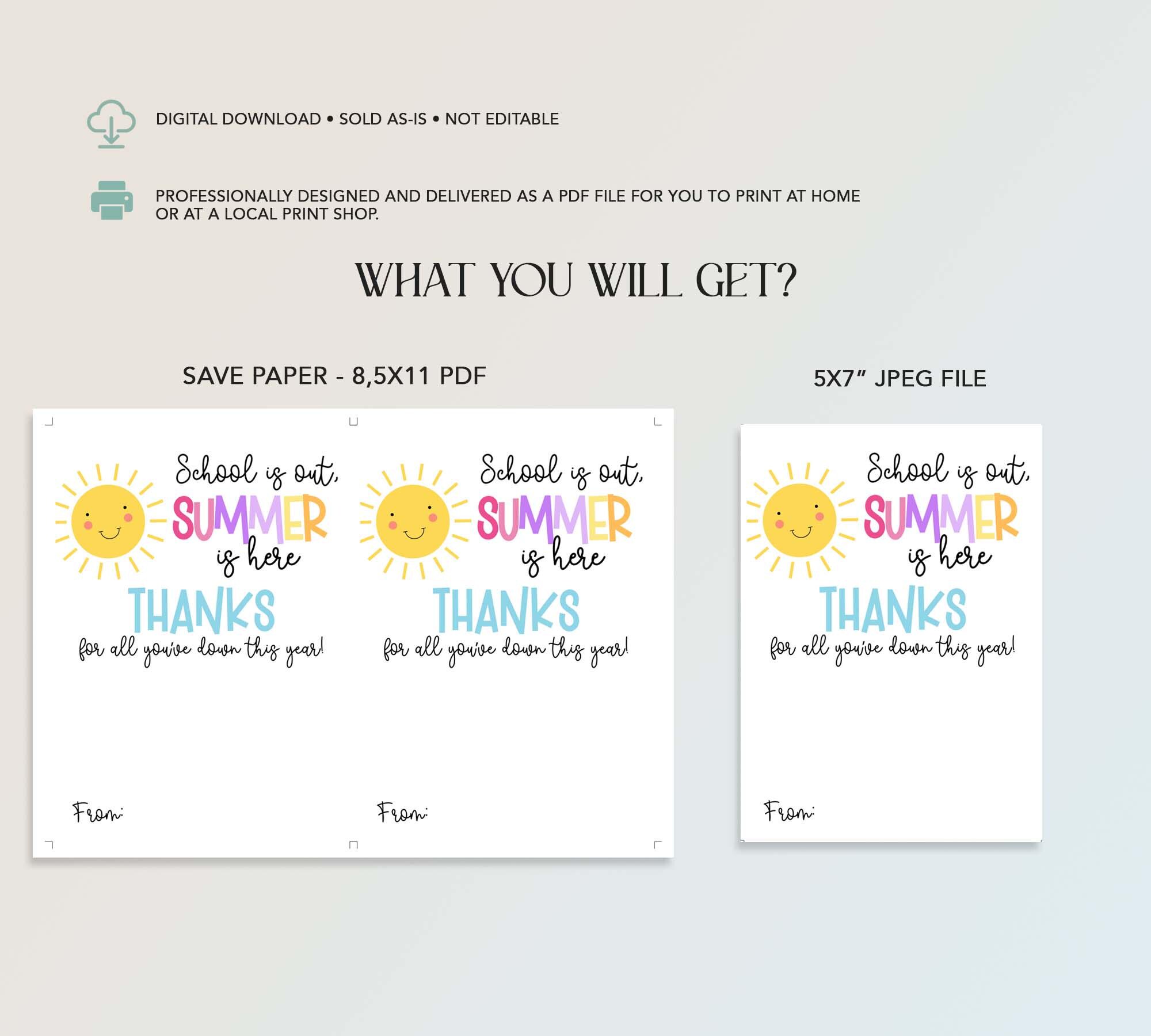 End of Year Teacher Gift Card Holder Printable Teacher Appreciation ...