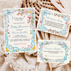 Floral Baby Shower Einladung Illustriert Mediterran Doodle Einladen Bundle Bearbeitbare Schleife Baby Shower Canva Vorlage Digitaler Download