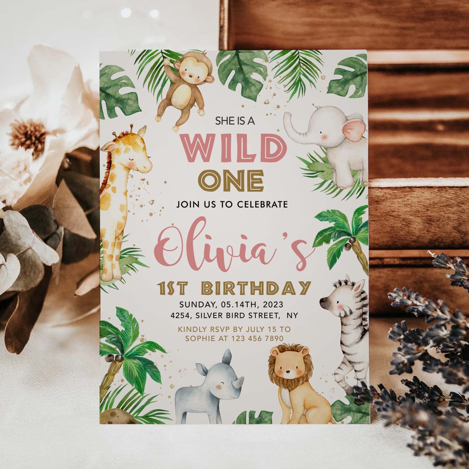 Editable She's a Wild One Safari Animals 1st Birthday - Etsy