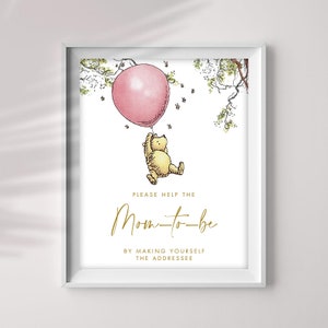 Cartello destinatario Winnie The Pooh, Cartello Aiuta la futura mamma, Cartello Aiuta la mamma indaffarata per baby shower, Cartello da tavolo, Cartello decorazioni per feste, #CP1