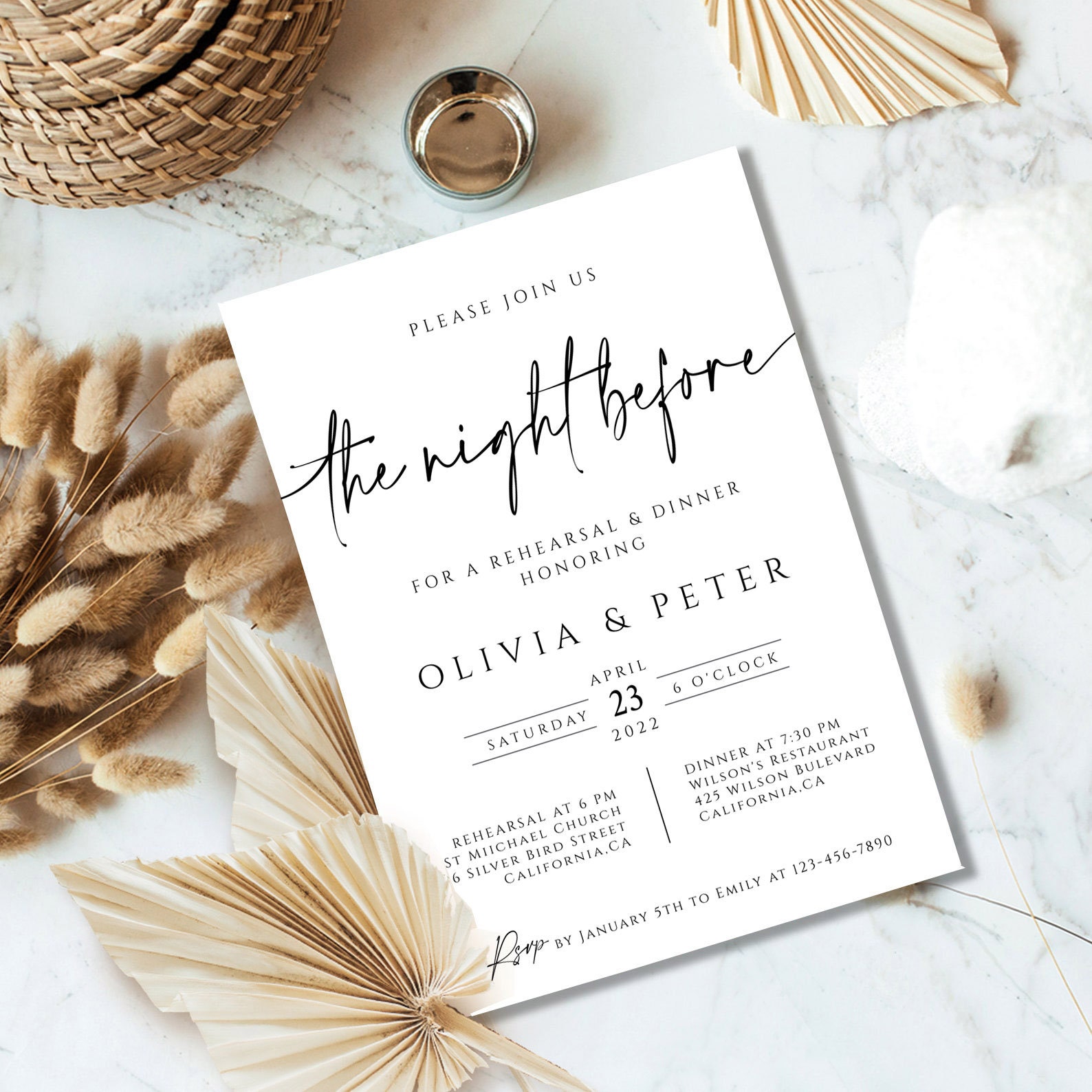 Minimal Wedding Rehearsal Template EDITABLE the Night Before Etsy