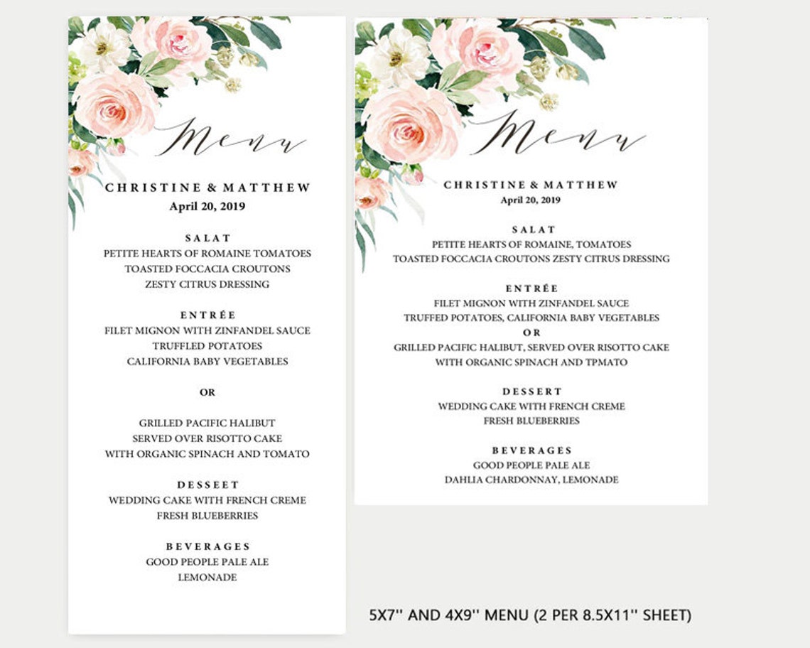 Wedding Menu Printable Wedding Menu Template Wedding Menu - Etsy