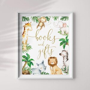 Panneau livres et cadeaux Animaux de safari : décoration de fête dans la jungle (Jpeg et PDF)