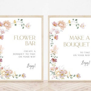 Letreros editables para barra de flores, letrero para barra de ramos, letrero para hacer un ramo, letrero imprimible para baby shower, TEMPLETT, letrero para mesa, Templett #GF