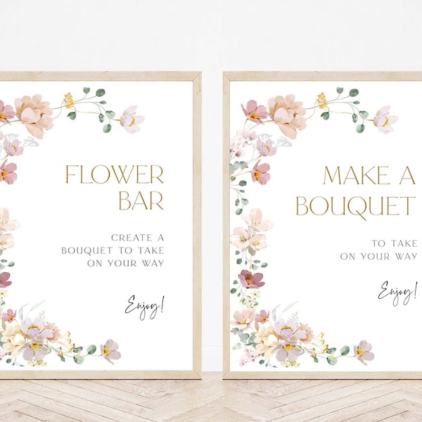 Editable Flower Bar Signs, Bouquet Bar Sign, Make a Bouquet Sign, Shower Sign Printable, TEMPLETT, Table Sign, Templett #GF