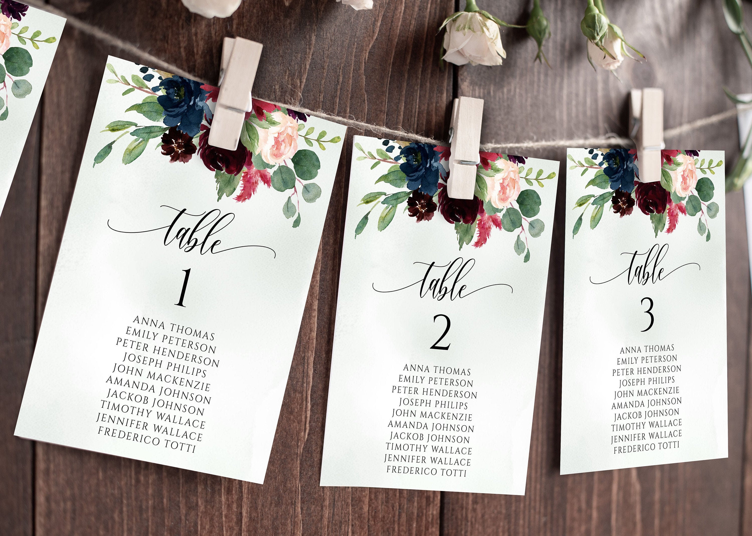 Burgundy Seating Chart Template Wedding Seating Table Cards - Etsy