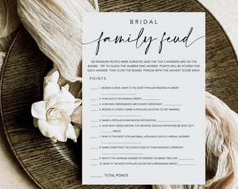Bridal Family Feud Game, Wedding Feud, Printable Minimalist Bridal Shower Game, Editable Template, Bridal Wedding Shower Fun Games, MM2