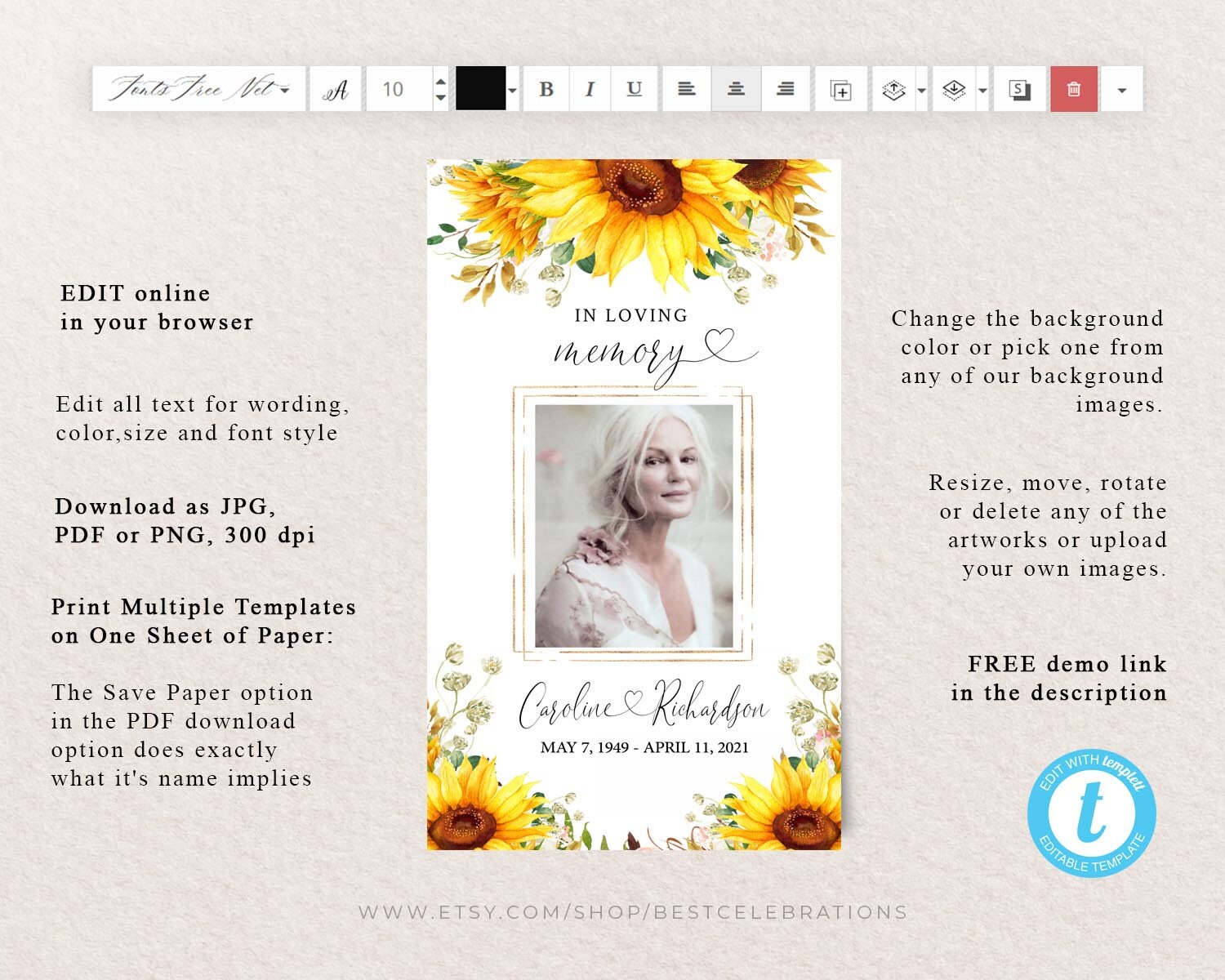 Sunflower Prayer Card Template Printable Memorial Prayer Card Etsy