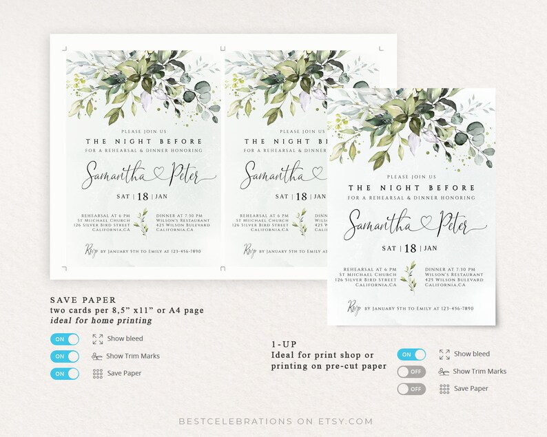 CHLOE Wedding Rehearsal Template Greenery Wedding Rehearsal Download Dinner Rehearsal Dinner Invitation Rustic Rehearsal Invite, Templett imagem 4