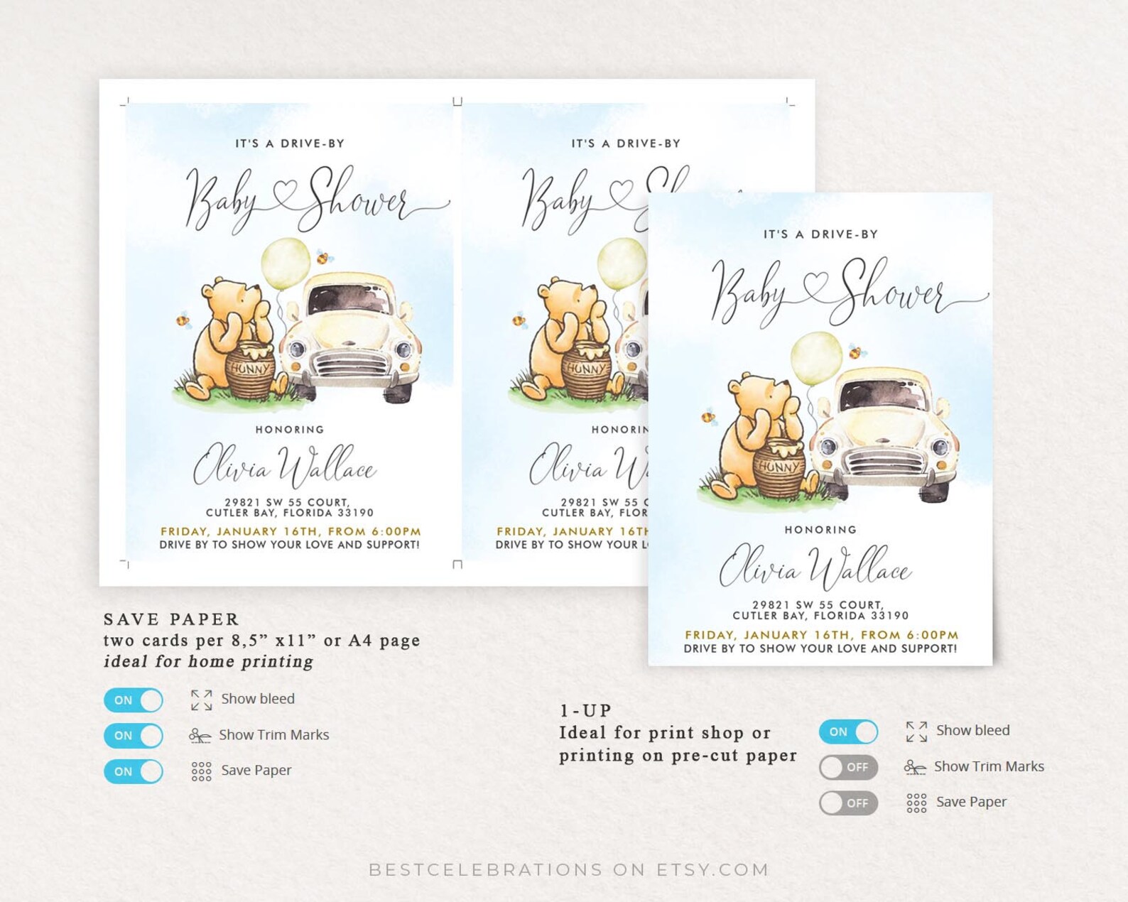 Editable Winnie the Pooh Drive by Baby Shower Invitation Etsy