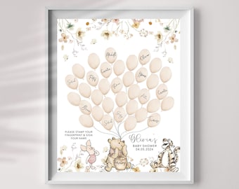 Winnie The Pooh Baby Shower Guest Book: Fingerprint Tree (Printable)
