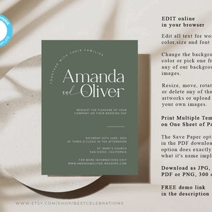 Minimal Wedding Invites with QR Code, Neutral Wedding Invite Suite, Modern Invite, Simple Editable Invite Template, MM2 image 6