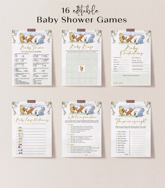 Classic Winnie the Pooh Baby Shower Game Bundle, Editable Winnie the Pooh  Baby Shower Games, Winnie the Pooh Editable Template, CWG 
