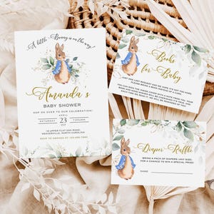 Peter Rabbit Invito Modificabile Baby Shower Modelli Stampabili Blue Bunny Canva Template Peter Rabbit Party Electronic Invite #PR