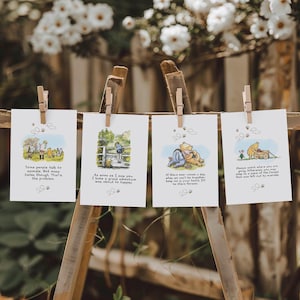 Lot de 12 citations drôles d'ourson Winnie l'ourson modèles imprimables modifiables pour baby shower, anniversaire, centre de table, décoration de fête, toile