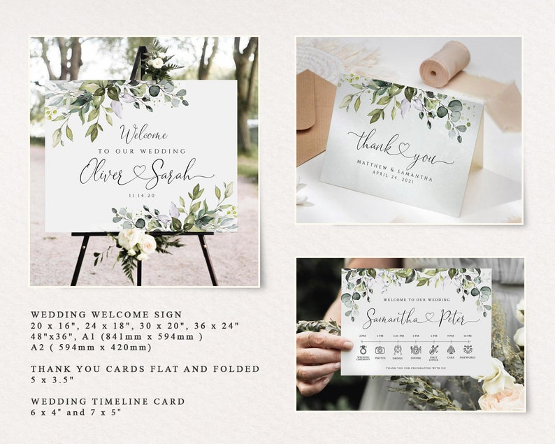 CHLOE Collection Eucalyptus Wedding Template Kit, Greenery Wedding Stationery Bundle, Wedding Invitation Set, Invitation Template Set image 5