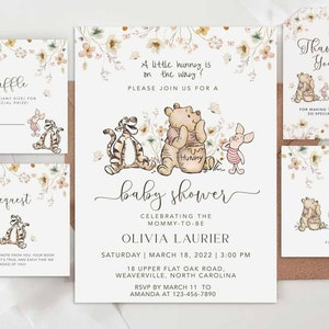 Winnie-the-Pooh BABY SHOWER Invitation, Editable Classic Winnie Pooh Canva Template