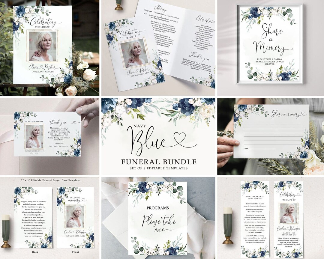 Navy Blue Funeral BUNDLE Set, Memorial Package, Celebration of Life