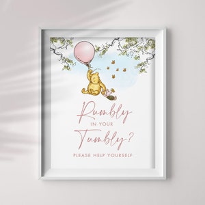 Classic Winnie The Pooh Rumbly In Your Tumbly, Printable Party Sign Decorations, Instant Download, 8x10 Jpeg and Pdf, You Print, #CW-PB