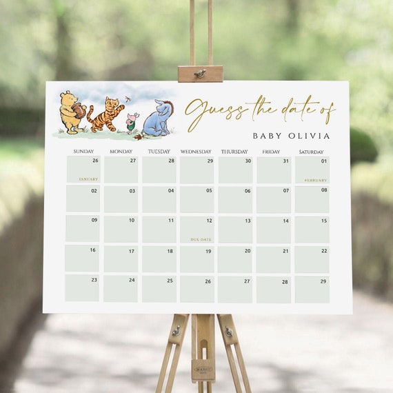 Classic Winnie the Pooh Baby Due Date Calendar, Baby's Birth Date Game, Baby  Shower Due Date Calendar Game, Gender Neutral CWG - Etsy