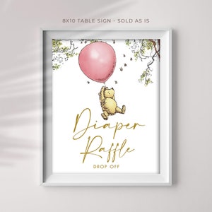 Consegna a sorteggio dei pannolini, cartello classico di Winnie The Pooh, cartello da tavolo stampabile, decorazioni per cartelli per feste, You Print, CP1