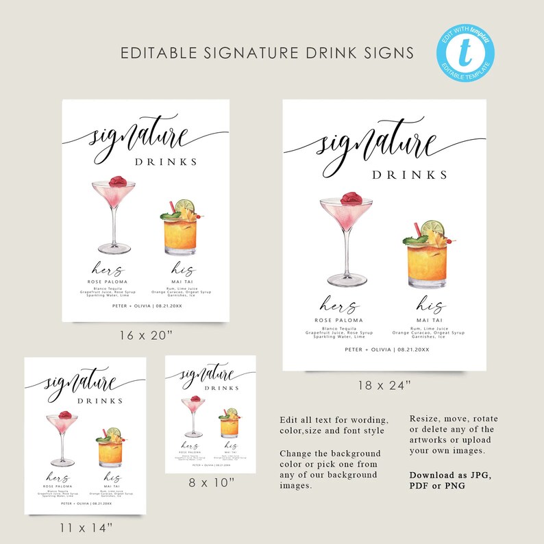 Editable Signature Drink Sign Template Printable Signature - Etsy