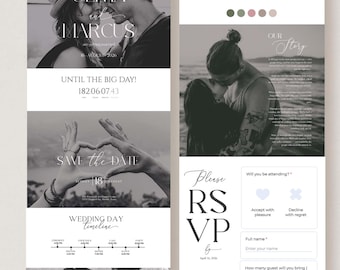 Minimalist Wedding Website Template, Wedding Web Invitation, Trackable RSVP, Countdown Timer, Interactive Map, Editable Canva Template