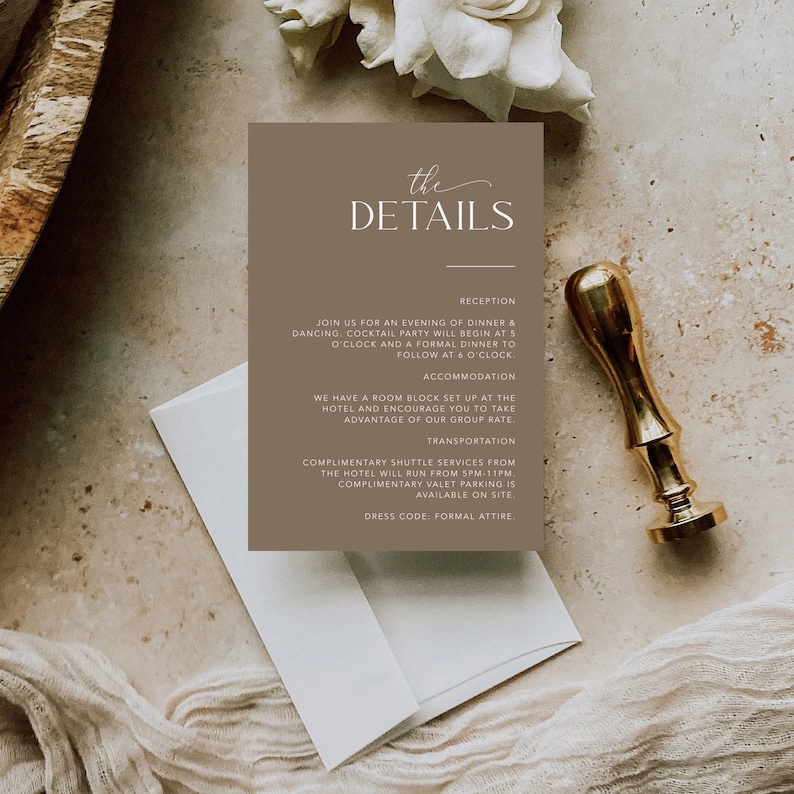 Minimalist Wedding Invitation Suite: Neutral Green, Brown, QR RSVP (Canva Template, Digital Download image 3