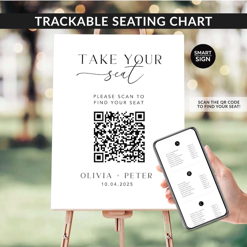 Seating Chart with QR Code Sign Template, Editable Wedding Alphabetical Guest Seating Website, Minimalist Find Your Seat Sign image 13