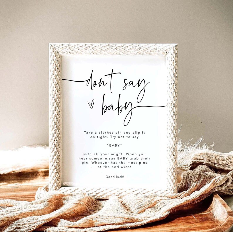 Gender Neutral Baby Shower Game Editable Clothespin Sign Template MM2
