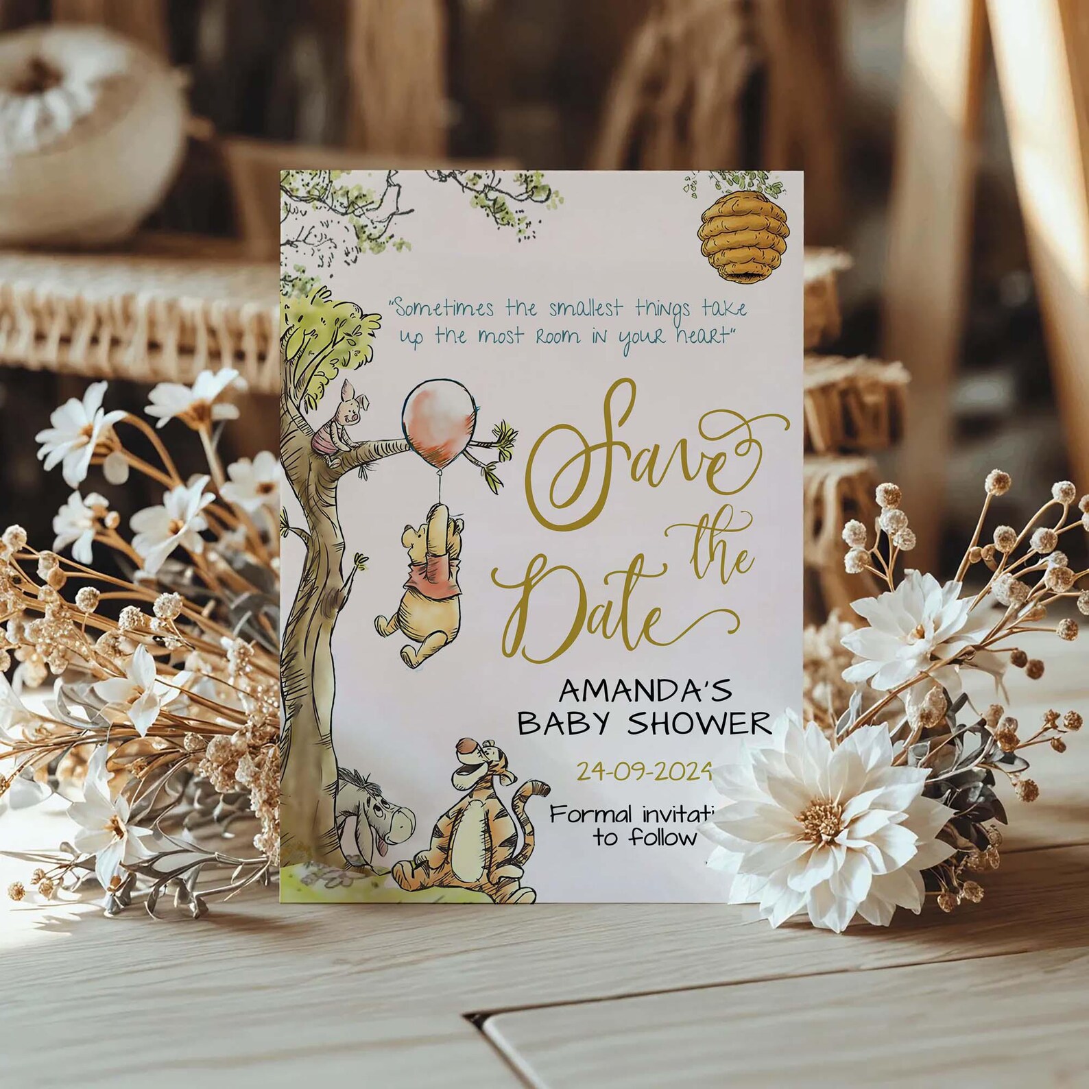 Rwp Card Winnie the Pooh Save the Date Card: Baby Shower Template (canva ...