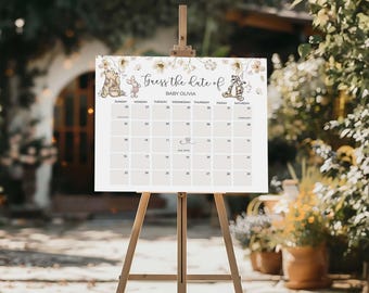 Winnie The Pooh Baby Shower Due Date Calendar: Gender Neutral Canva Template WTPG