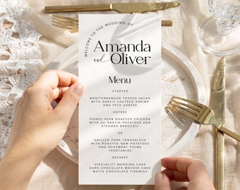Minimalist Wedding Menu Card Template, Printable Wedding Tall Menu , Event Menu Card, Editable Dinner Table Card, Edit with Canva  #MM2