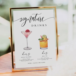 Bearbeitbare Signatur Trinkschild Vorlage, druckbare Signatur Cocktailkarte, His and Hers Drink Bar Schild, Cocktailtischschild, Trinkschild #MM2