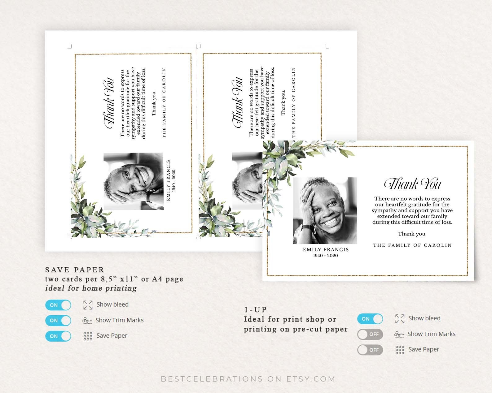 Greenery Funeral Thank You Card Template Thank You Notes Etsy