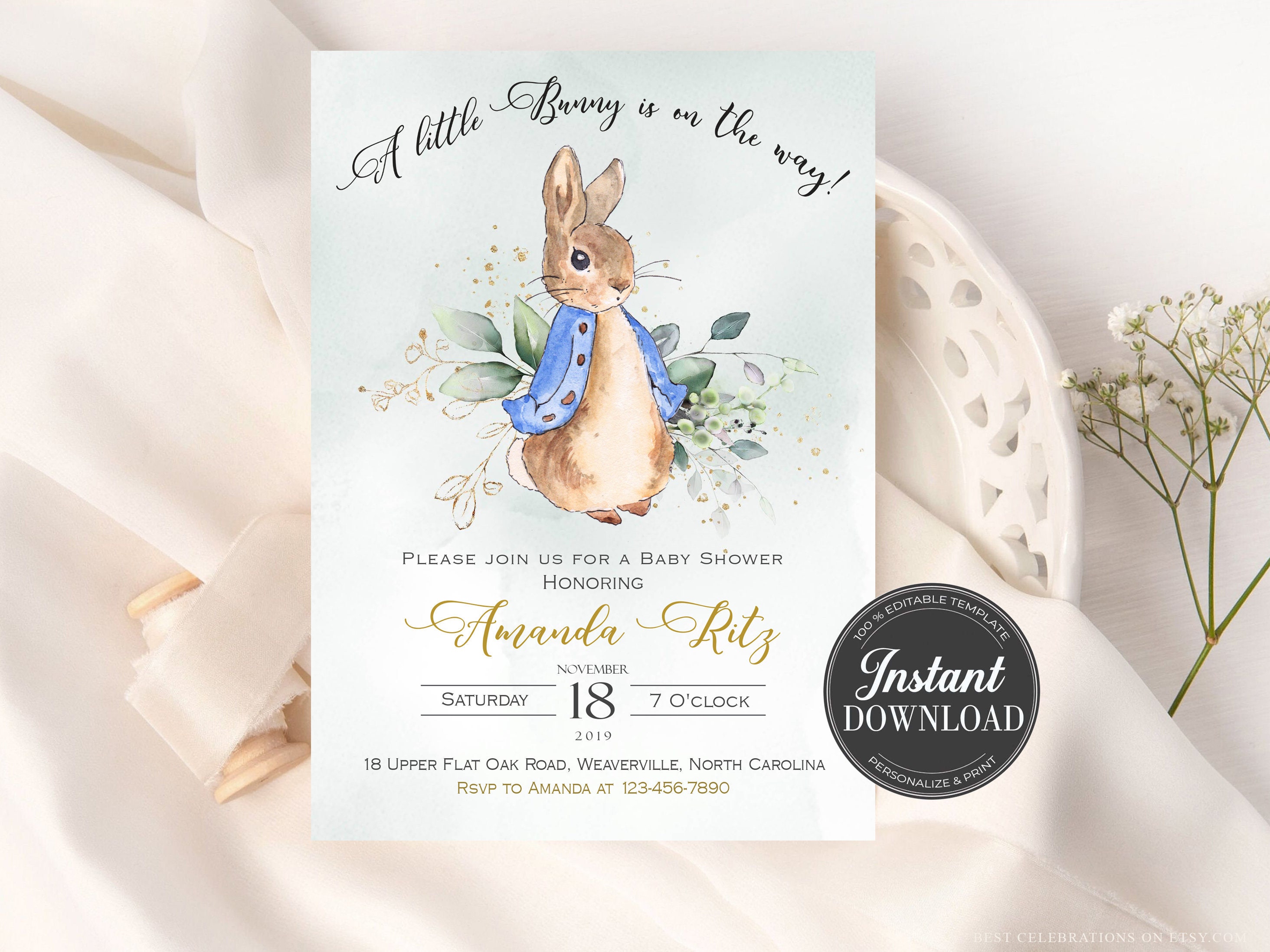 Peter Rabbit Baby Shower Invitation, Peter Rabbit Invitation, Baby Shower  Invitation, Printable Instant Download, Editable Templett , PR -   Denmark