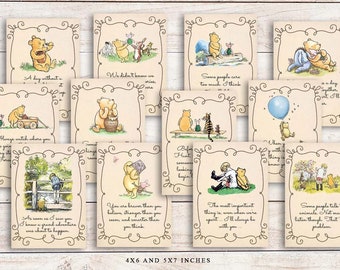 Classic Winnie The Pooh Quote, 12 Quotes Digital Bundle 5"x7", 4"x6" Baby Shower, Birthday Banner Centerpiece, Poster Decoration, Sold as is