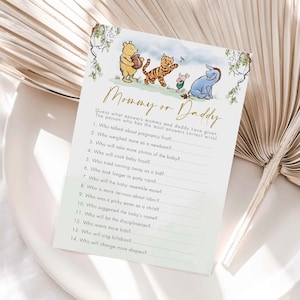 Winnie The Pooh Mommy or Daddy Shower Game , Classic Winnie the Pooh Baby Shower Games, Editable Winnie the Pooh Baby Shower Game #CWG