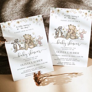 Winnie-the-Pooh BABY SHOWER Invitation, Editable Classic Winnie Pooh Canva Template