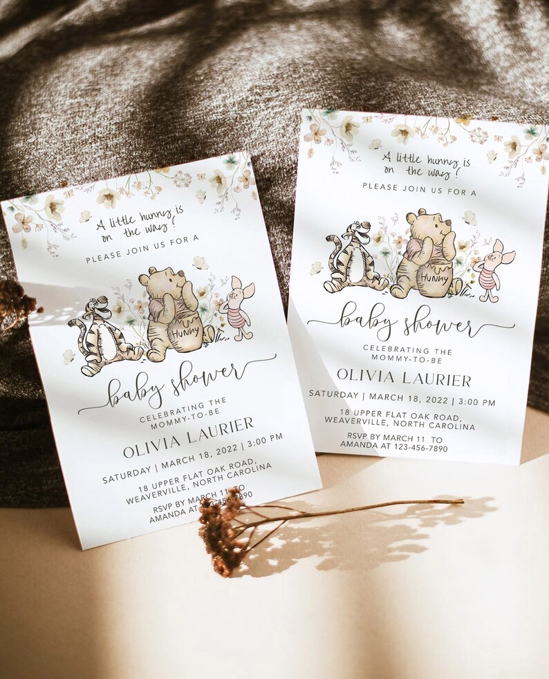 Winnie-the-Pooh BABY SHOWER Invitation, Editable Classic Winnie Pooh Canva Template