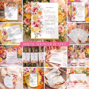 Citrus Bridal Shower Invitation Bundle, Printable Orange Flower Suite, Editable Games, Spring Summer Party Templates CB1