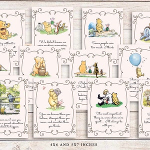 Citation classique de Winnie l'ourson, lot numérique 12 citations roses 5 x 7 po, 4 x 6 po., décoration de bannière d'anniversaire pour centre de table, vendu tel quel
