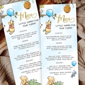 Klassieke Winnie de Pooh-menukaartsjabloon, kaartsjabloon verjaardagsmenu, babyshowermenukaart, een beetje lekker voor je buik, Canva #BWP